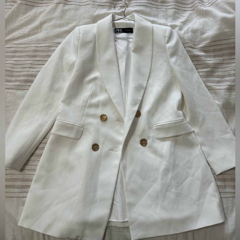Zara White Blazer with Gold Buttons